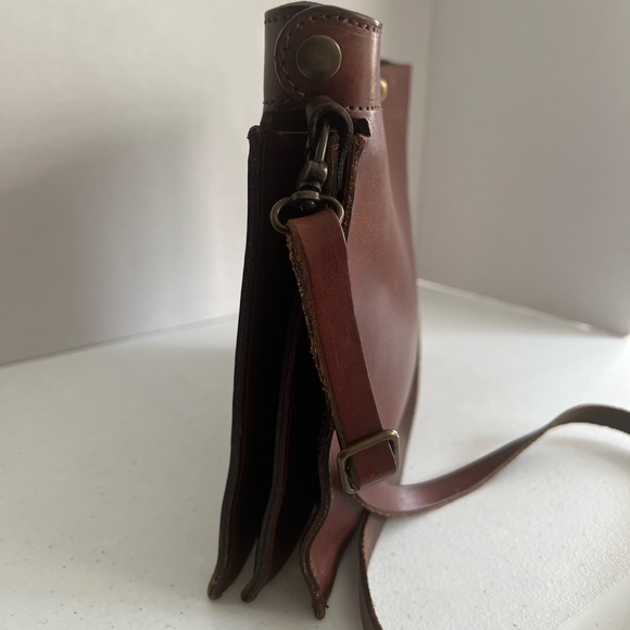 Made in Italy Leather Crossbody Bag Brown Turn-Lock Triple-Gusset Vintage - Picture 4 of 15